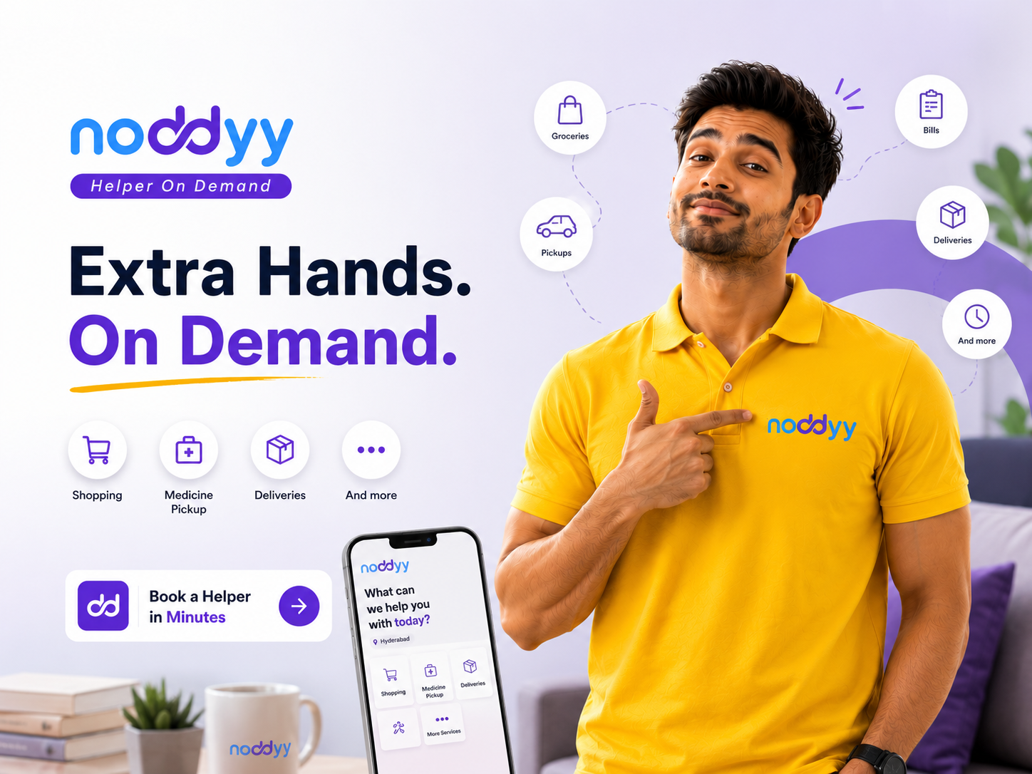 From shopping and pickups to deliveries and everyday errands, Noddyy connects you with real human help whenever you need it.